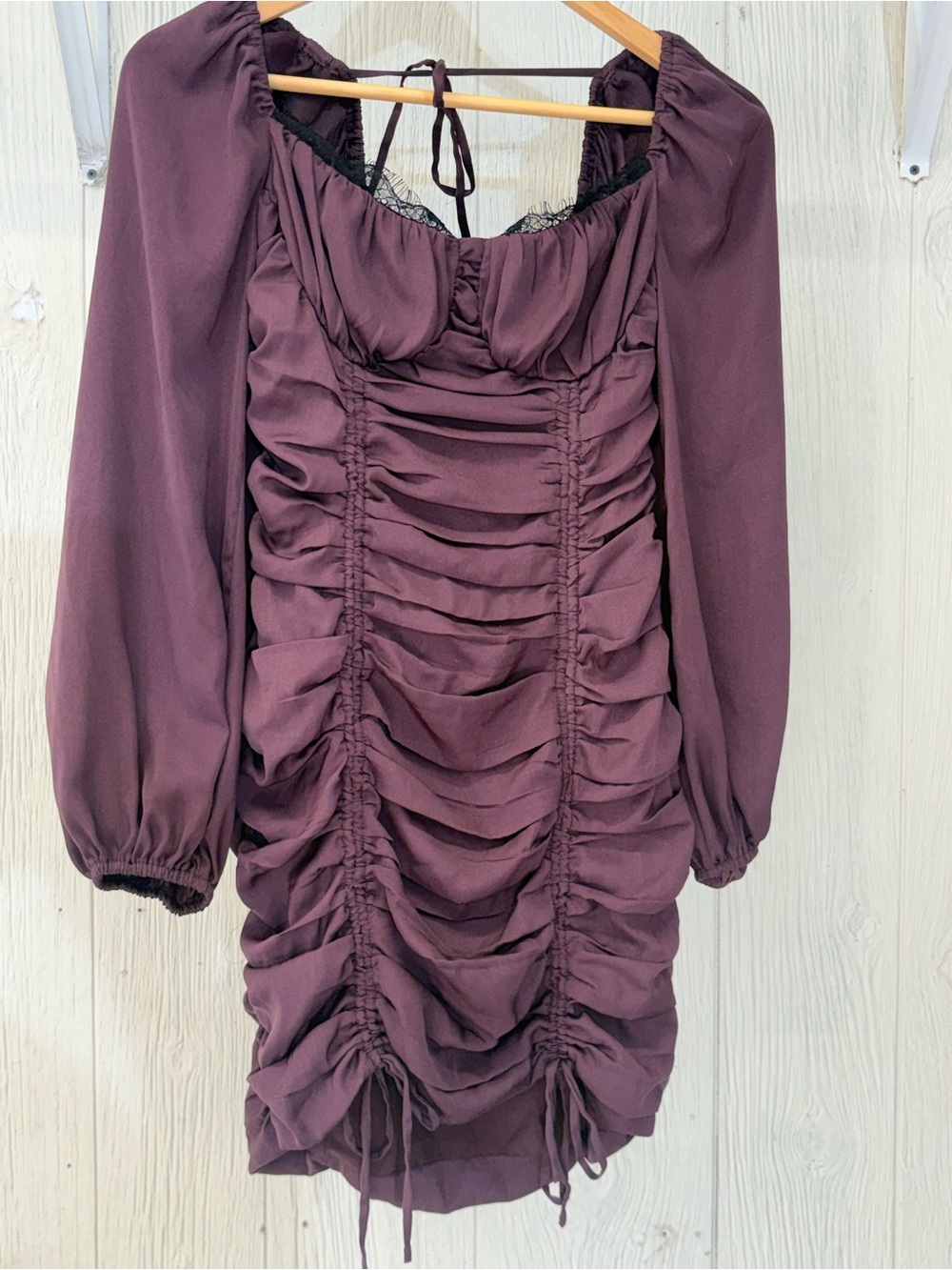 Astr Plum Ruched Long-Sleeve Mini Dress Small